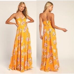 Lulu’s Marigold Floral Print Wrap Maxi Dress XS